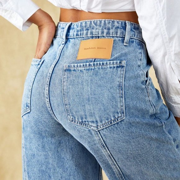 Light Wash Casual Womens Solid Wide Leg Jeans - Picture 2 of 5